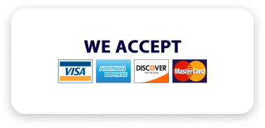 We Accept Visa, AMEX, Discover, Mastercard